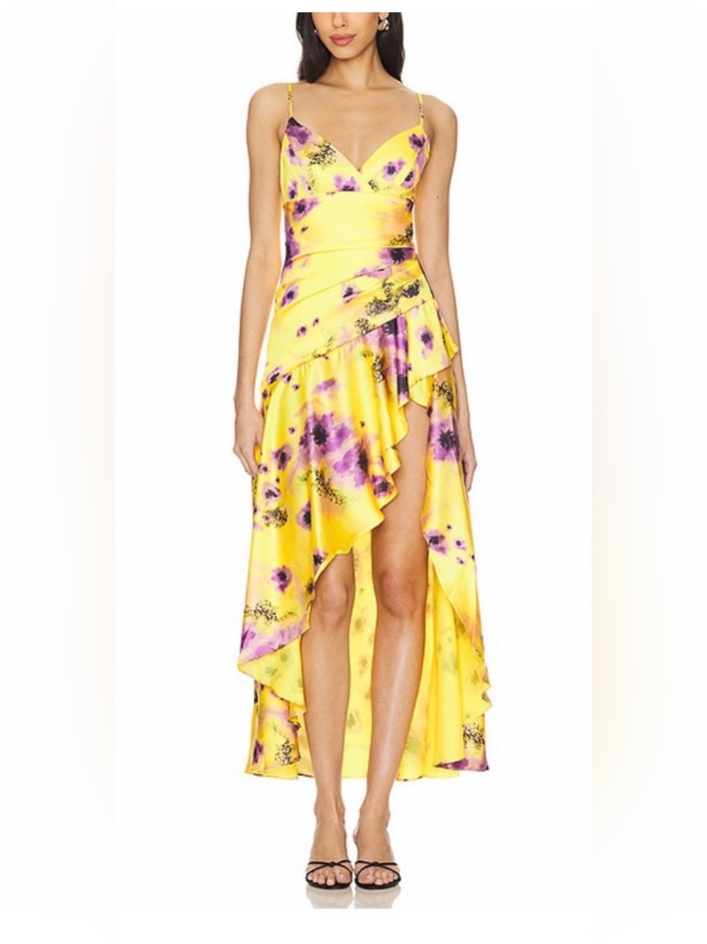 Bardot Yellow & Purple Floral High-Low Ruffle Skirt